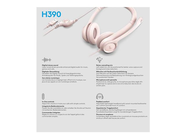 Logitech H390 Wired Headset for PC/Laptop, Rose - Imagen 14